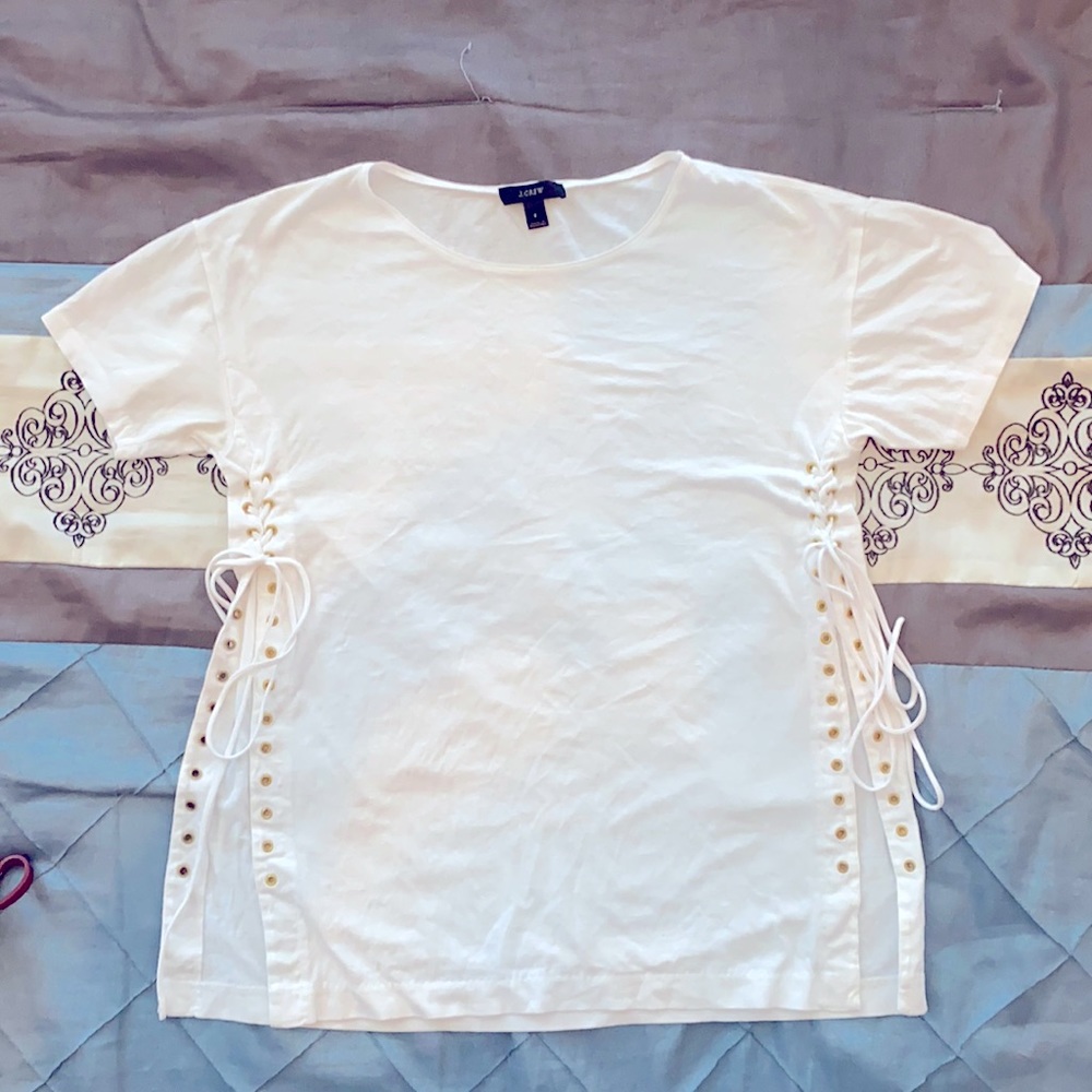 JCREW boat neck tee with side tie grommets white small